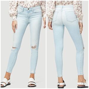 Frame Le High Skinny Distressed Stretch Skinny Jeans Light Wash Rush 28